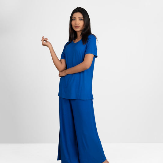 Women's Silky Cotton Sleepwear Set (Light Blue)