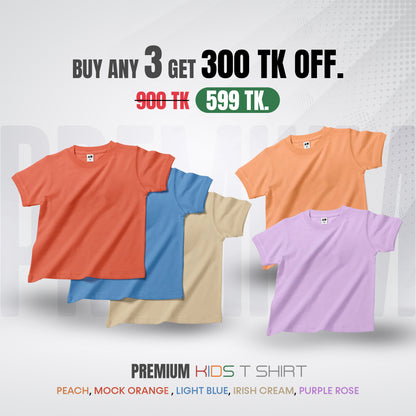 Kid’s premium Cotton T-Shirt - Any 3 From ( Peach, Light Blue, Irish Cream, Purple & Mock Orange)