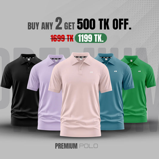 Men's Premium Polo Shirt - Any Two From (Black, Purple Rose, Chalk Pink, Deep Blue & Green)