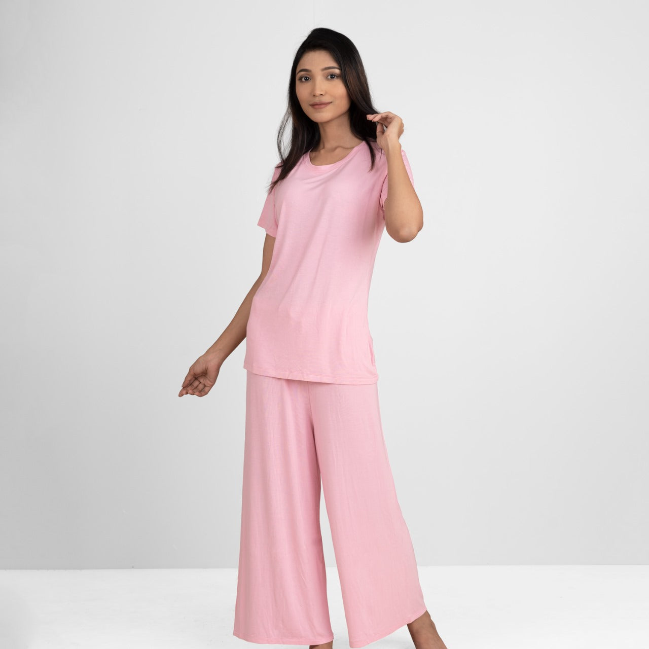 Women's Silky Cotton Sleepwear Set (Light Pink)
