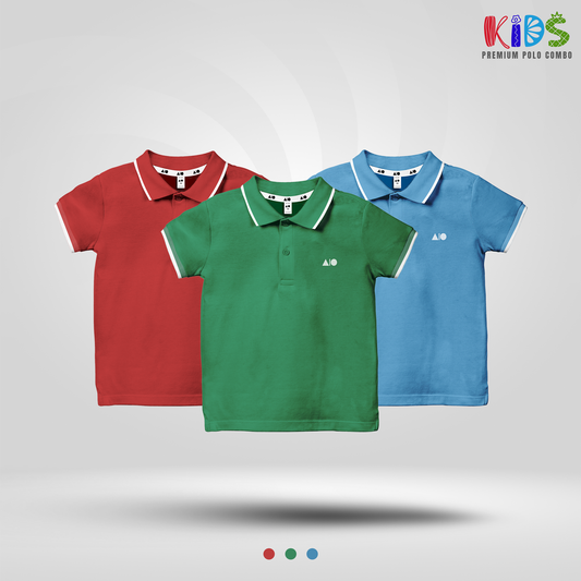 Kids Polo Shirt Combo (Red, Green, Blue)