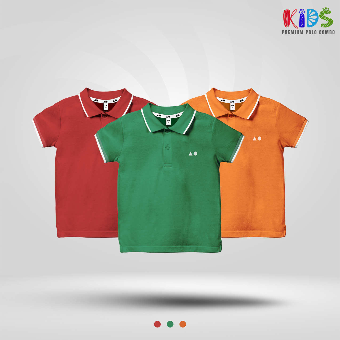 Kids Polo Shirt Combo (Red, Green, Orange)