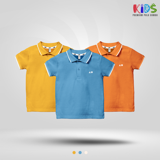 Kids Polo Shirt Combo (Yellow, Orange, Blue)