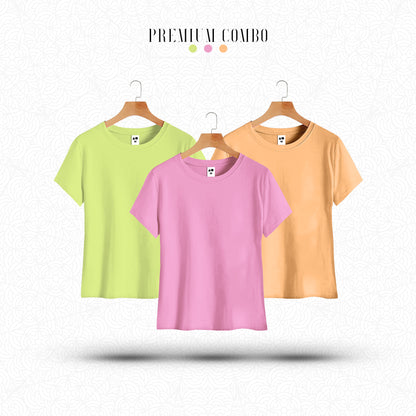 Womens Cotton T-Shirt Combo (Mock Orange, Light Pink, Lime)