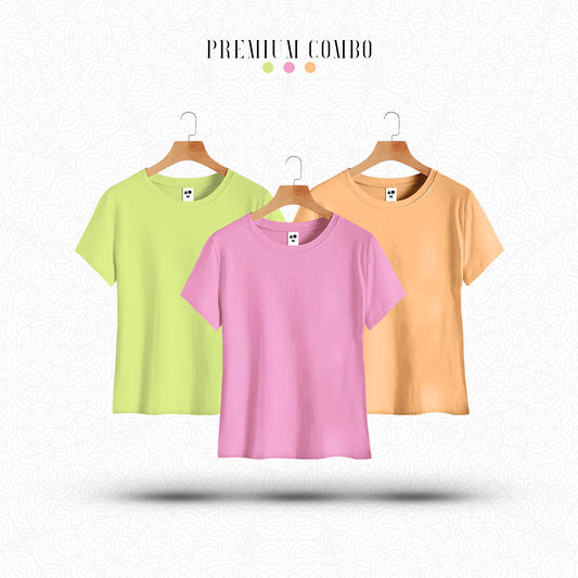 Womens Cotton T-Shirt Combo (Mock Orange, Light Pink, Lime)