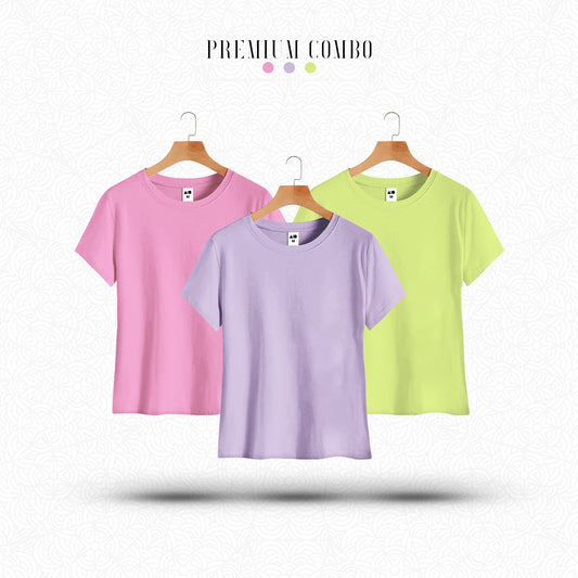 Womens Cotton T-Shirt Combo (Purple Rose, Light Pink, Lime)