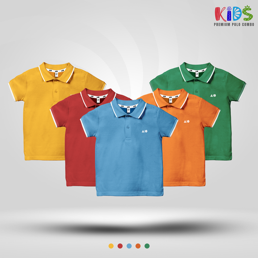 Kids Polo Shirt Combo (Red, Green, Blue, Orange, Yellow)