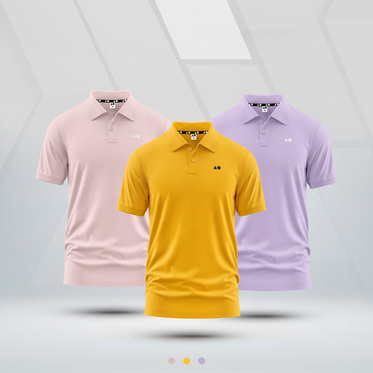 Mens Basic Polo Shirt - Combo (Chalk Pink, Yellow & Purple Rose)