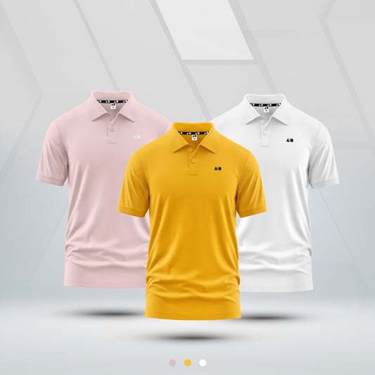 Mens Basic Polo Shirt - Combo (Chalk Pink, Yellow & White)
