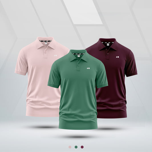 Mens Basic Polo Shirt - Combo (Chalk Pink, Green & Maroon)