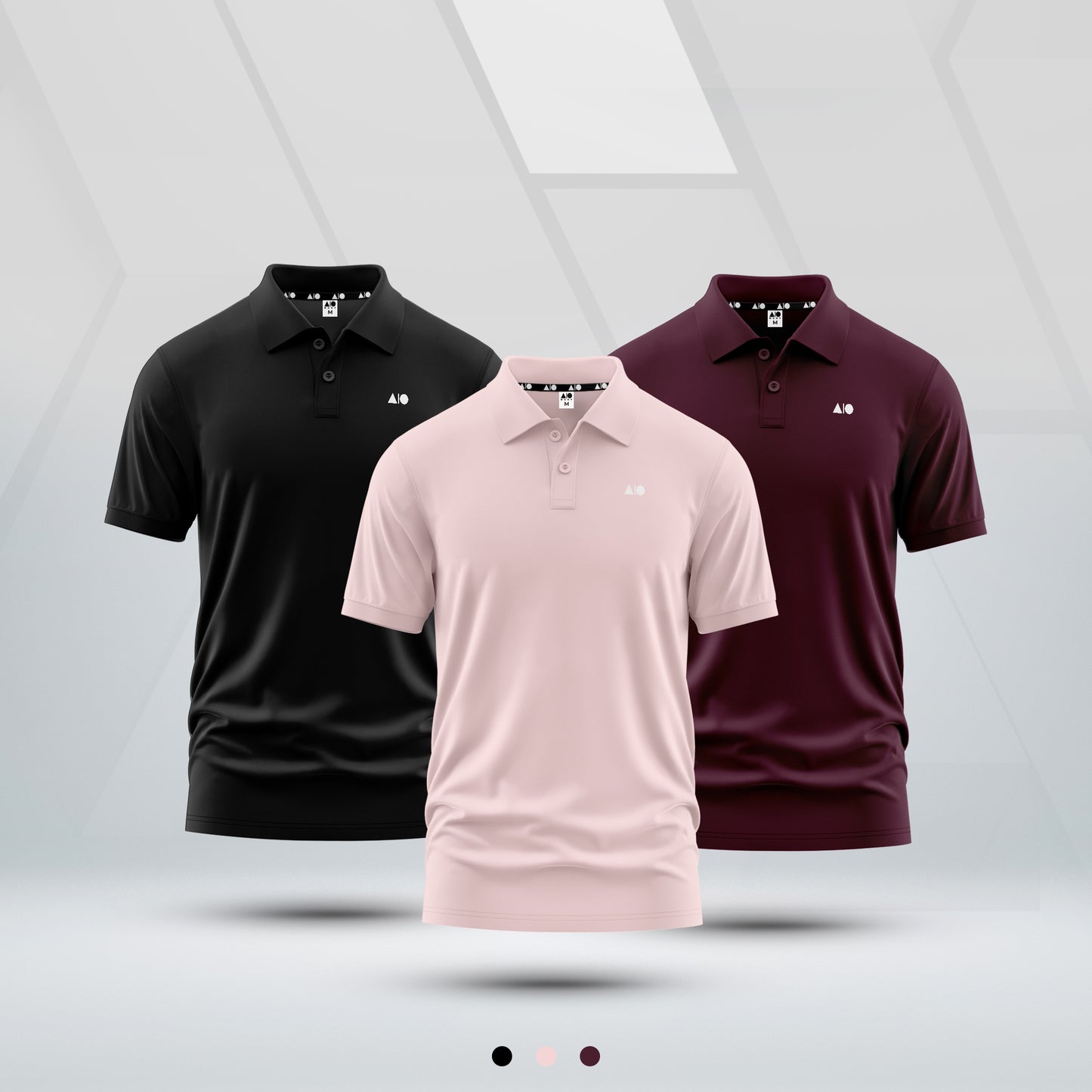 Mens Basic Polo Shirt - Combo (Black, Chalk Pink & Maroon)