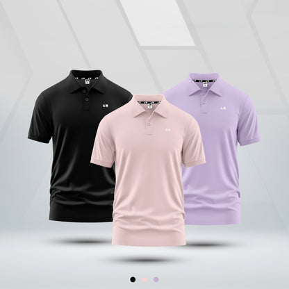 Mens Basic Polo Shirt - Combo (Black, Chalk Pink & Purple Rose)