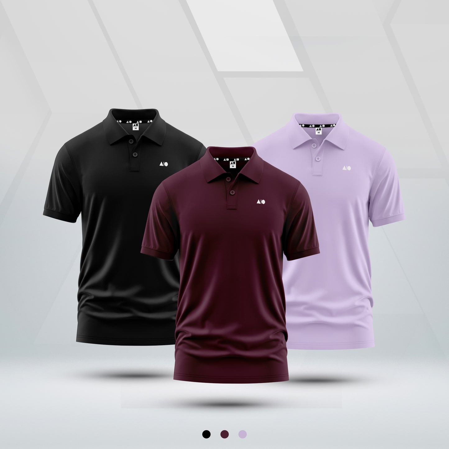 Mens Basic Polo Shirt - Combo (Black, Maroon & Purple Rose)