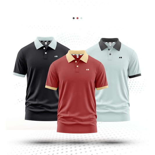 Mens Contrast Polo Shirt - Combo (Black Velvet, Pale Blue, Mexican Red)