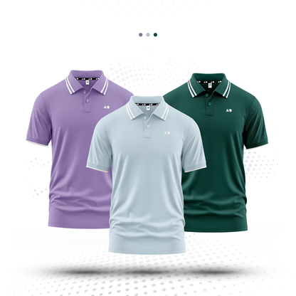 Mens Tipping Polo Shirt - Combo (Purple, Skyway & Forest Green)