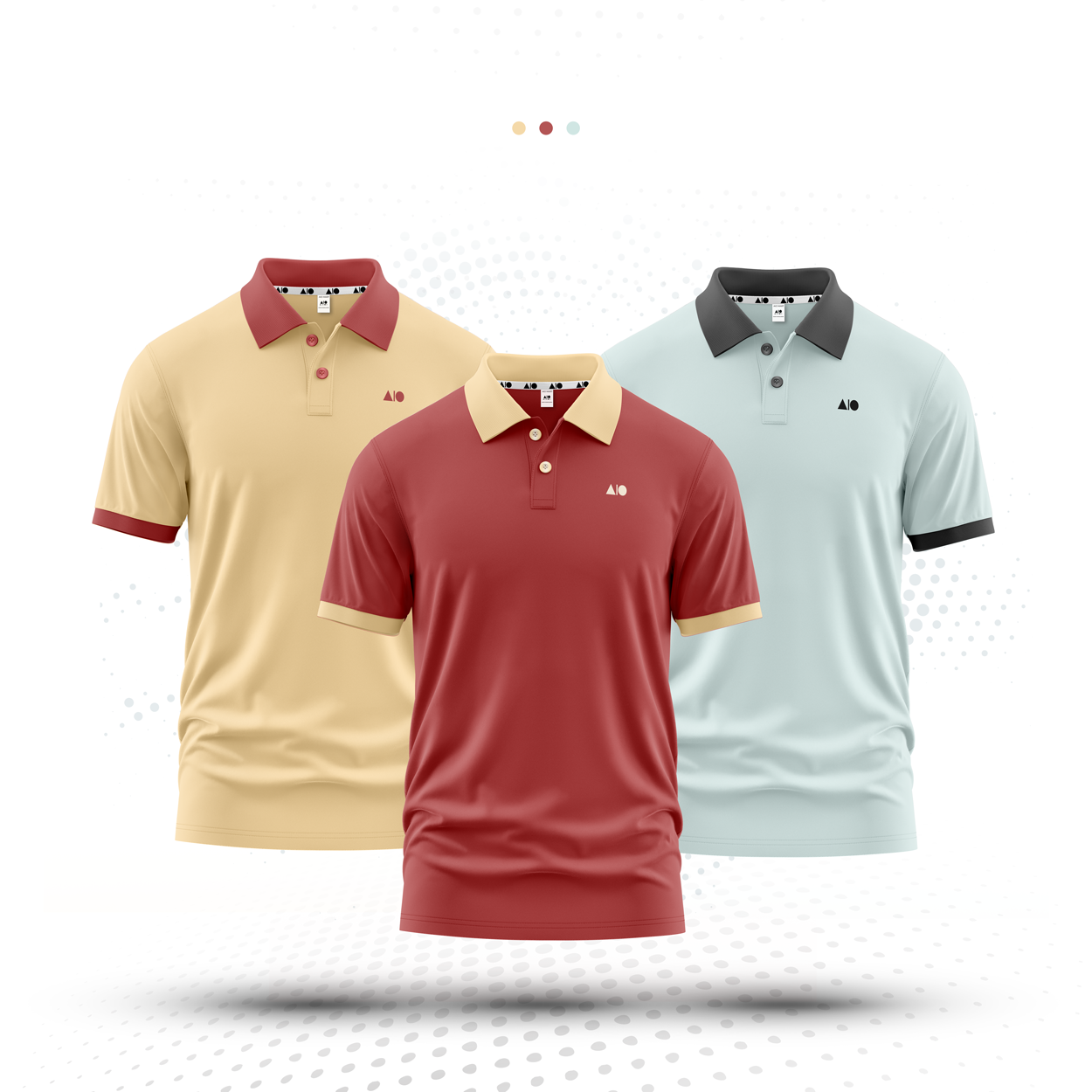 Mens Contrast Polo Shirt - Combo (Light Yellow, Pale Blue, Mexican Red)