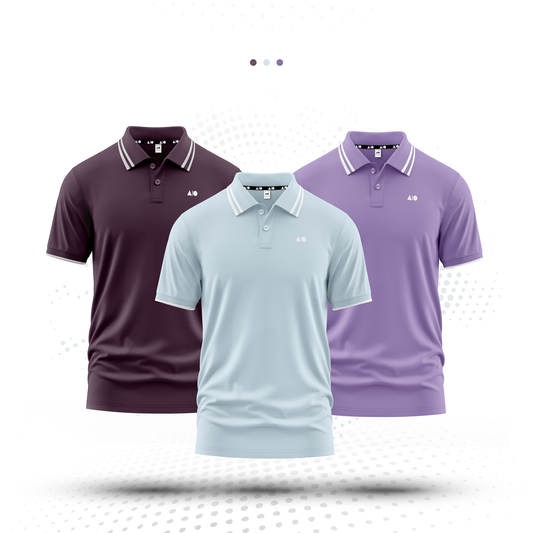 Mens Tipping Polo Shirt - Combo (Wine, Skyway & Purple)