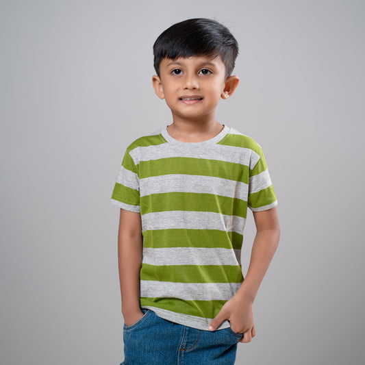 Kids Stripe T-Shirt (Green & Grey)