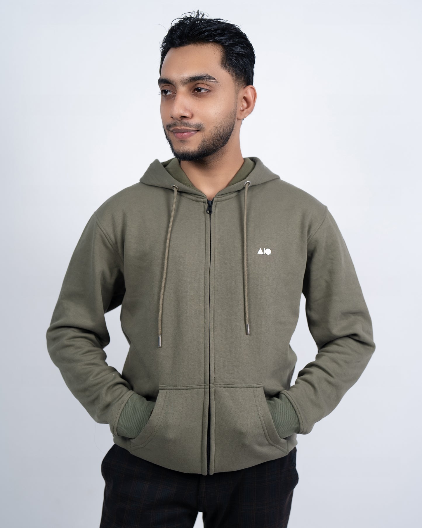 Mens Full Zipper Hoodie (Olive  Moss)