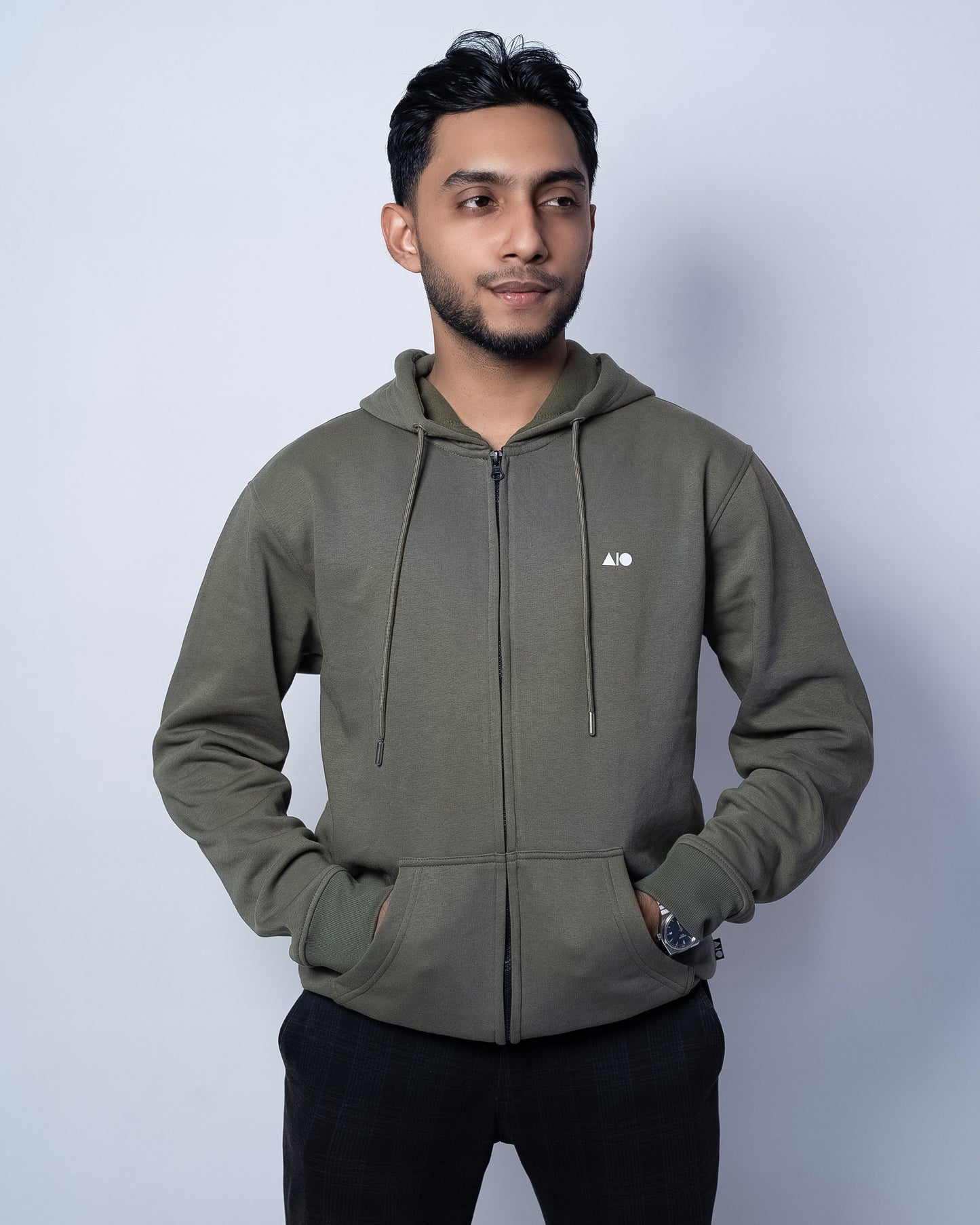 Mens Full Zipper Hoodie (Olive  Moss)