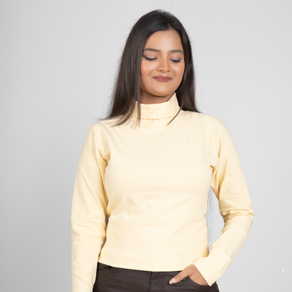 Womens Turtleneck Full Sleeve T-Shirt (Light Yellow)