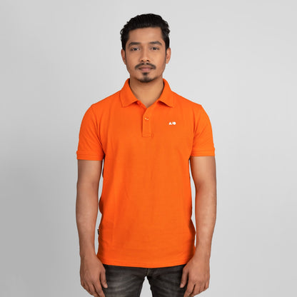 Mens Pique Cotton Polo Shirt (Orange)