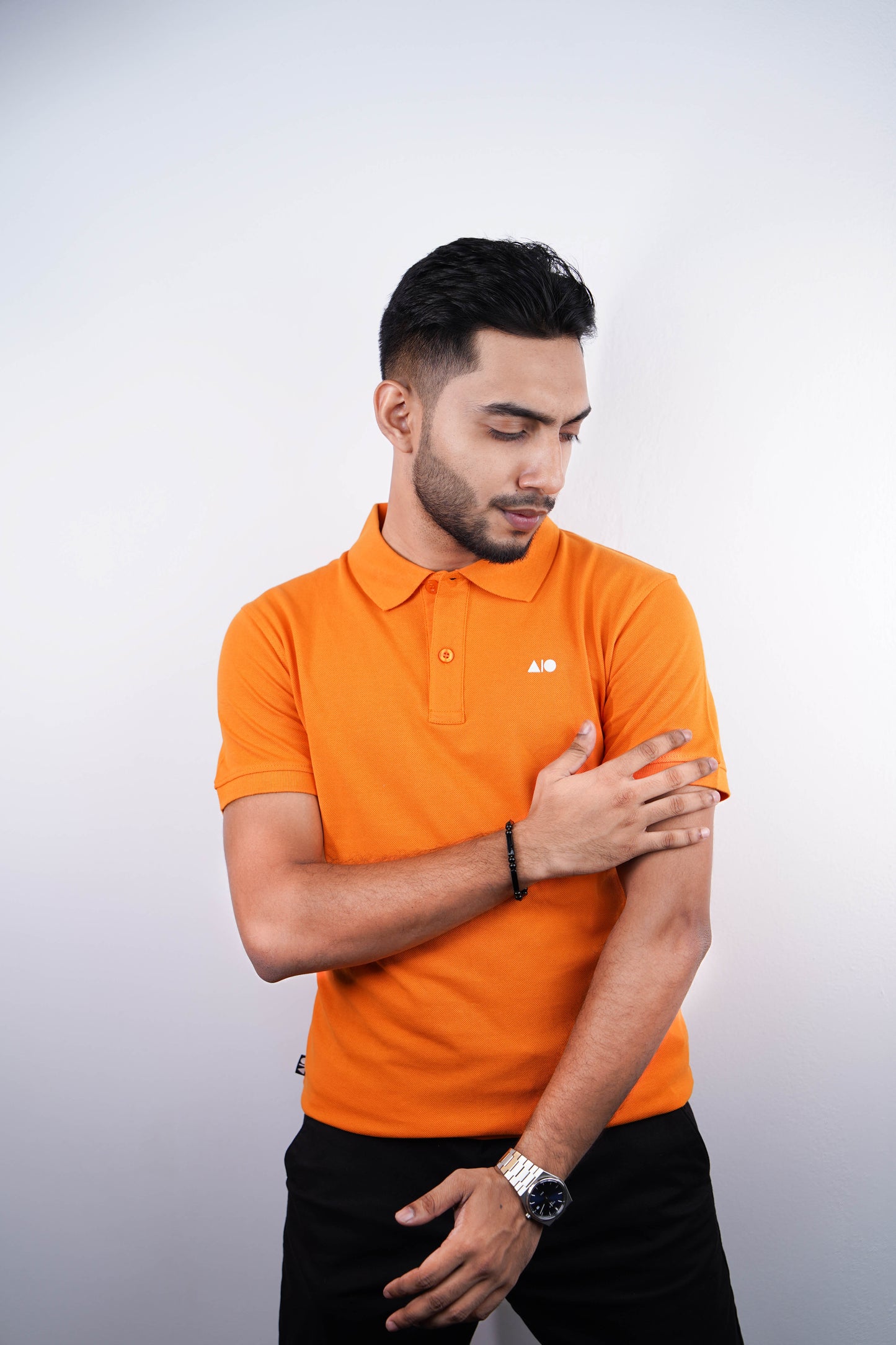 Mens Pique Cotton Polo Shirt (Orange)