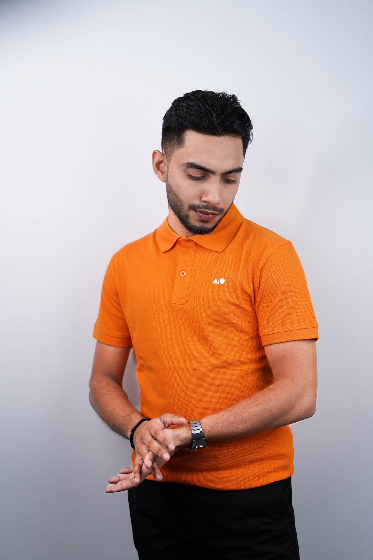 Mens Pique Cotton Polo Shirt (Orange)