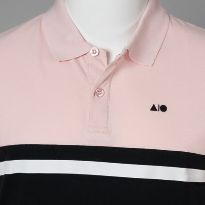 Mens Cut & Print Polo Shirt (Pink & Black)