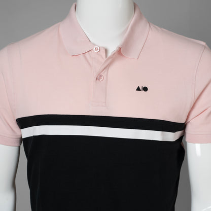 Mens Cut & Print Polo Shirt (Pink & Black)