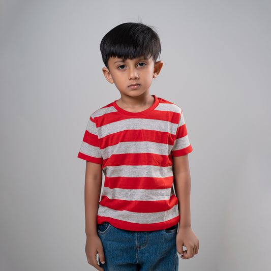 Kids Stripe T-Shirt (Red & Grey)