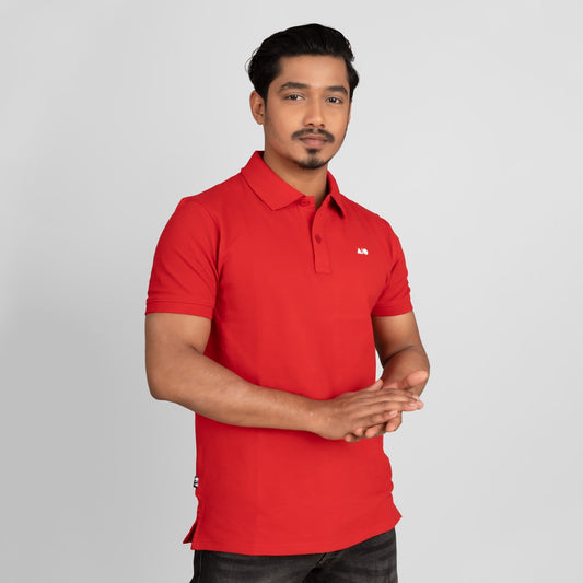 Mens Pique Cotton Polo Shirt (Red)