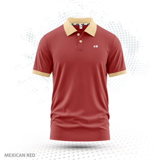 Mens Contrast Polo Shirt (Mexican Red)
