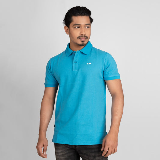 Mens Pique Cotton Polo Shirt (Light Blue)