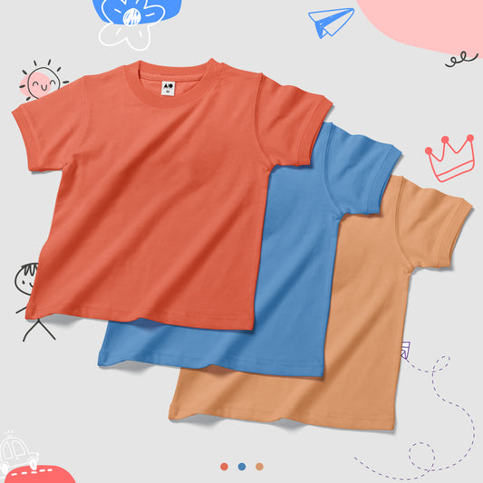 Kids T-Shirt Combo (Mock Orange, Cherry Tomato, Light Blue)