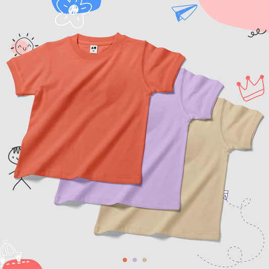 Kids T-Shirt Combo (Purple Rose, Irish Cream , Cherry Tomato)