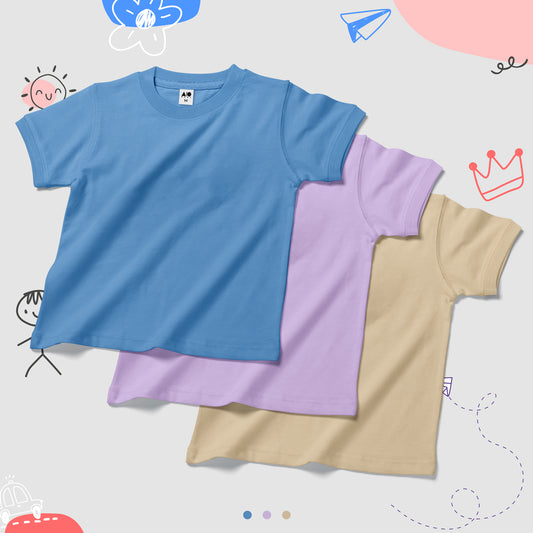 Kids T-Shirt Combo (Irish Cream, Light Blue, Purple Rose)
