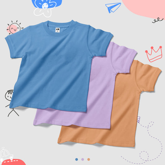 Kids T-Shirt Combo (Mock Orange, Purple Rose, Light Blue)