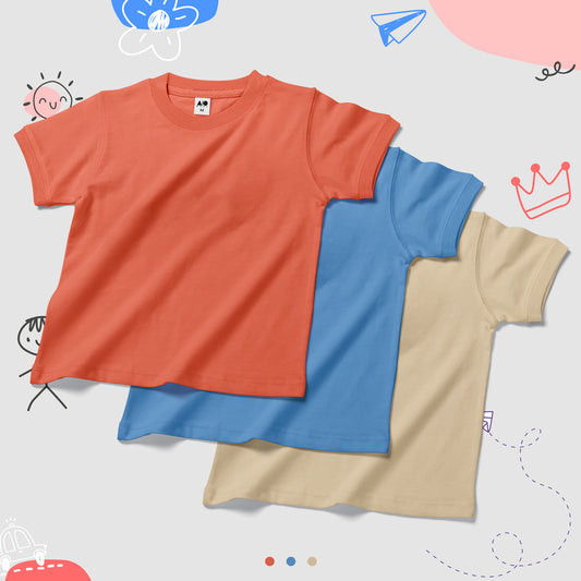 Kids T-Shirt Combo (Cherry Tomato, Light Blue, Irish Cream)