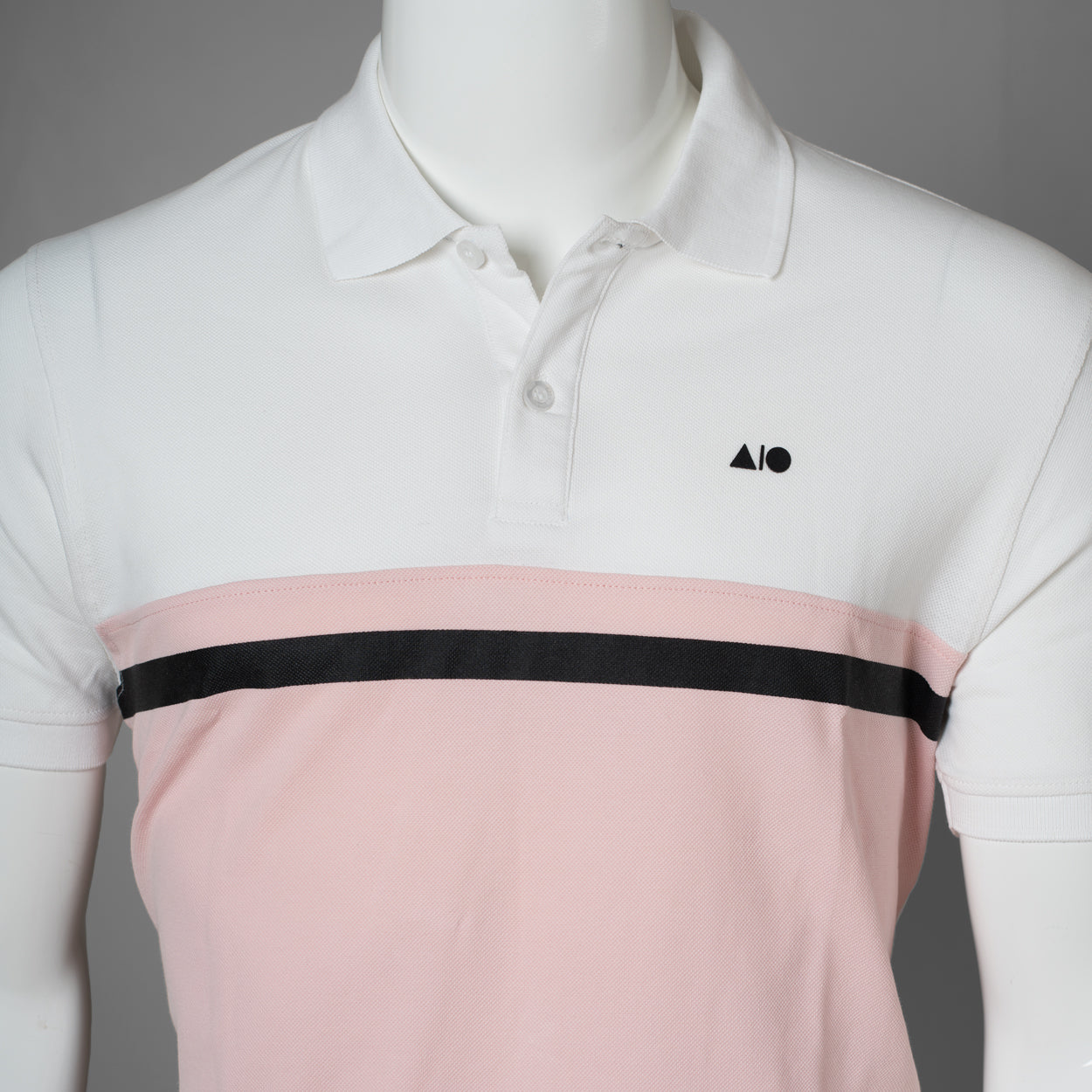 Mens Cut & Print Polo Shirt (White & Pink)