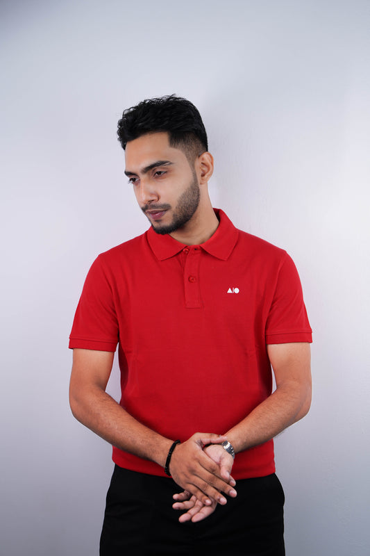 Mens Pique Cotton Polo Shirt (Red)