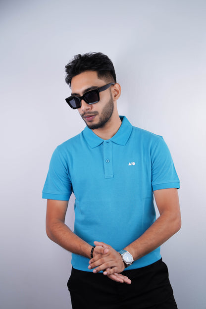 Mens Pique Cotton Polo Shirt (Light Blue)